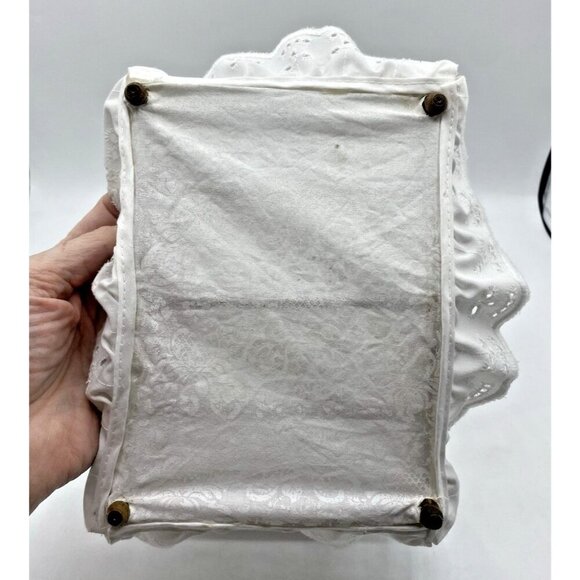 Vintage Doll House Canopy Bed Miniature Wood Handmade Eyelet Cover Retro Play - Picture 6 of 15